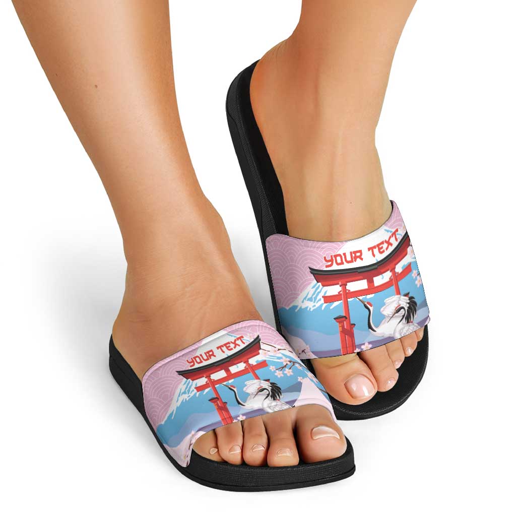 Japanese Torii Gate Cranes Personalised Slide Sandals Fuji Mount Sakura Seigaiha Pattern