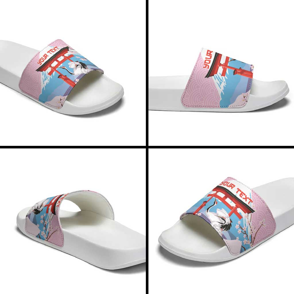 Japanese Torii Gate Cranes Personalised Slide Sandals Fuji Mount Sakura Seigaiha Pattern