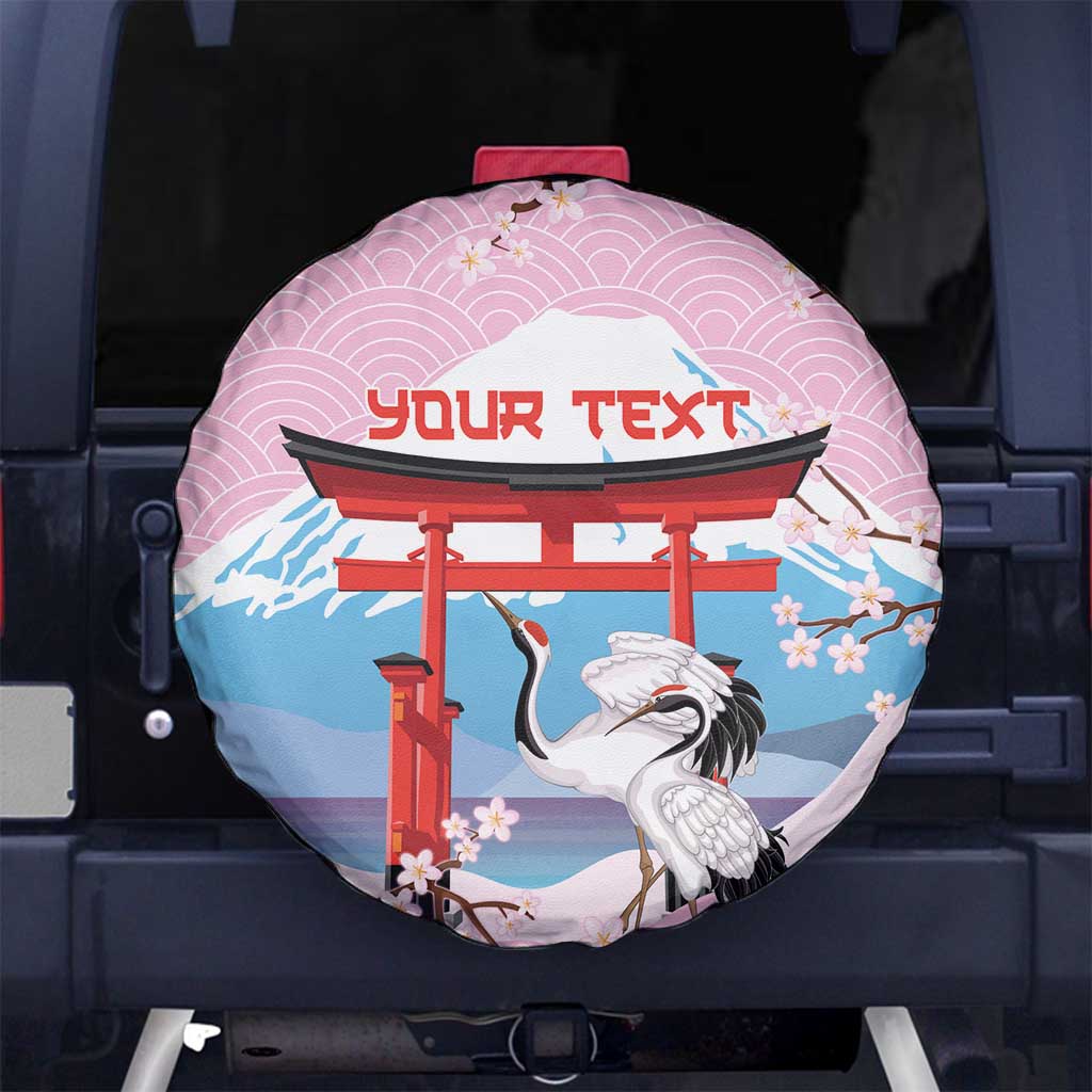 Japanese Torii Gate Cranes Personalised Spare Tire Cover Fuji Mount Sakura Seigaiha Pattern LT14 No hole Pink - Polynesian Pride