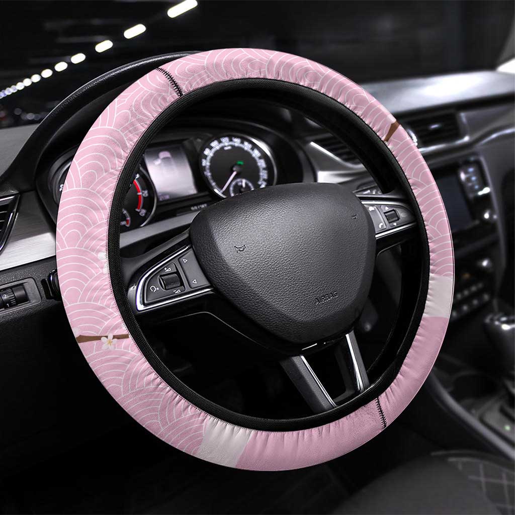 Japanese Torii Gate Cranes Steering Wheel Cover Fuji Mount Sakura Seigaiha Pattern LT14 Universal Fit Pink - Polynesian Pride