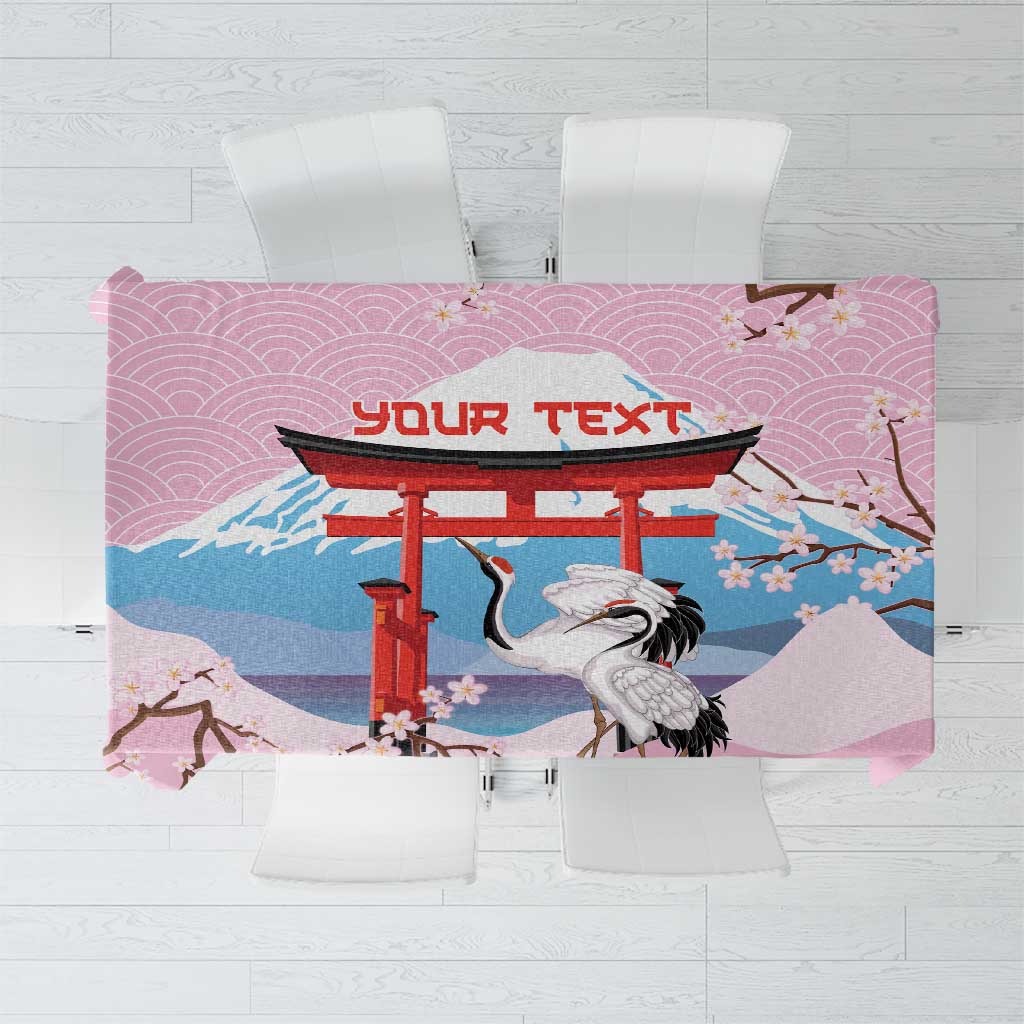 Japanese Torii Gate Cranes Personalised Tablecloth Fuji Mount Sakura Seigaiha Pattern LT14 Pink - Polynesian Pride