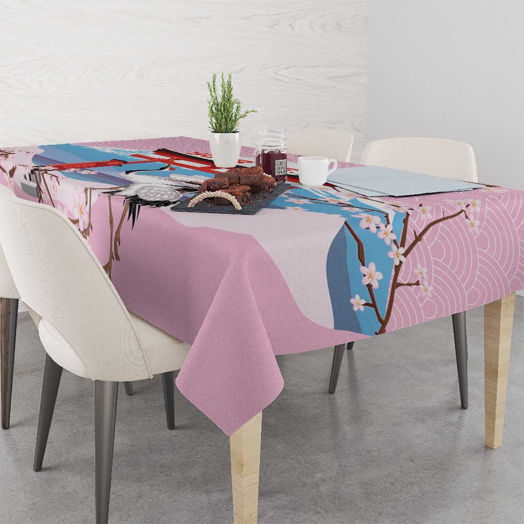 Japanese Torii Gate Cranes Personalised Tablecloth Fuji Mount Sakura Seigaiha Pattern LT14 - Polynesian Pride