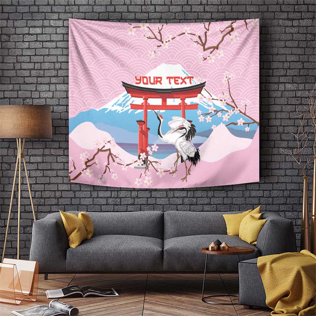 Japanese Torii Gate Cranes Personalised Tapestry Fuji Mount Sakura Seigaiha Pattern LT14 Pink - Polynesian Pride