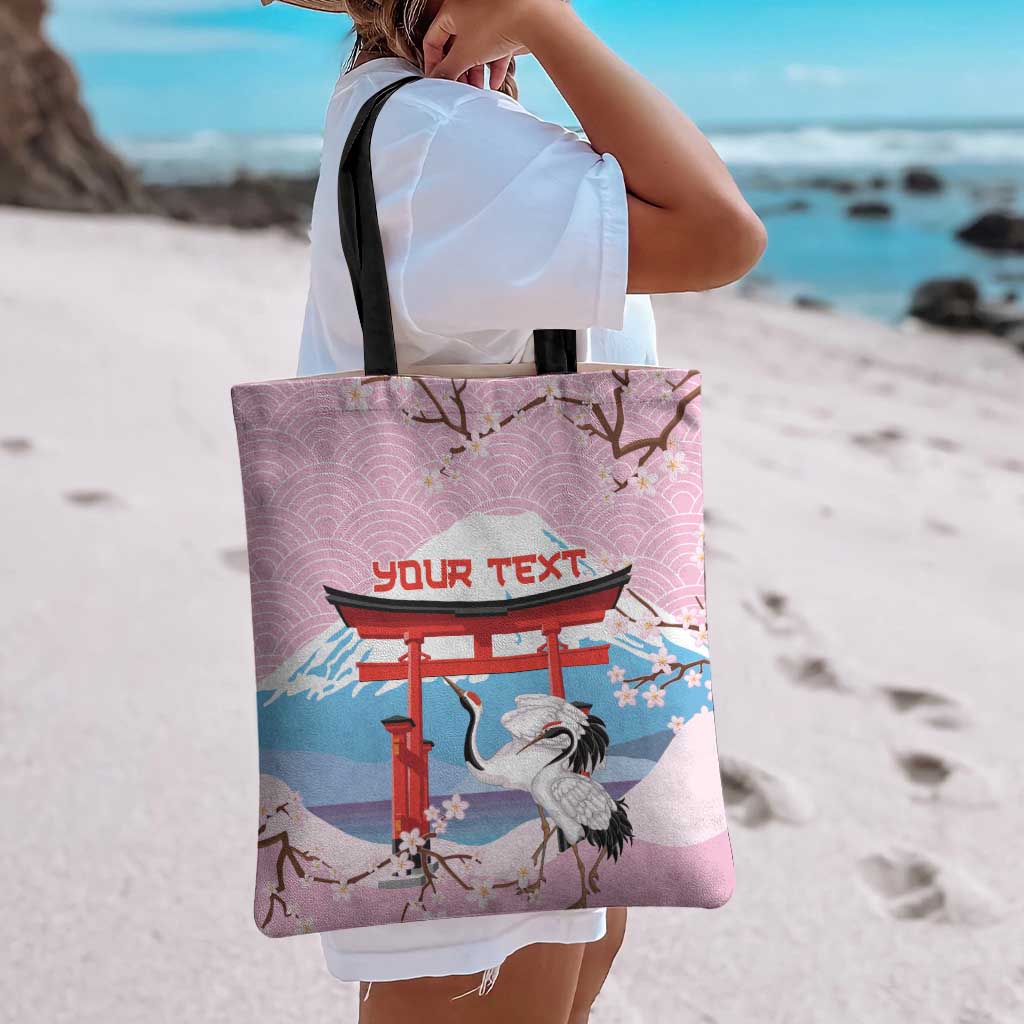 Japanese Torii Gate Cranes Personalised Tote Bag Fuji Mount Sakura Seigaiha Pattern