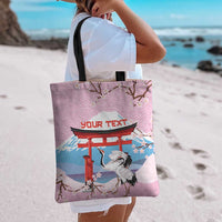 Japanese Torii Gate Cranes Personalised Tote Bag Fuji Mount Sakura Seigaiha Pattern