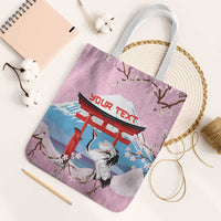 Japanese Torii Gate Cranes Personalised Tote Bag Fuji Mount Sakura Seigaiha Pattern