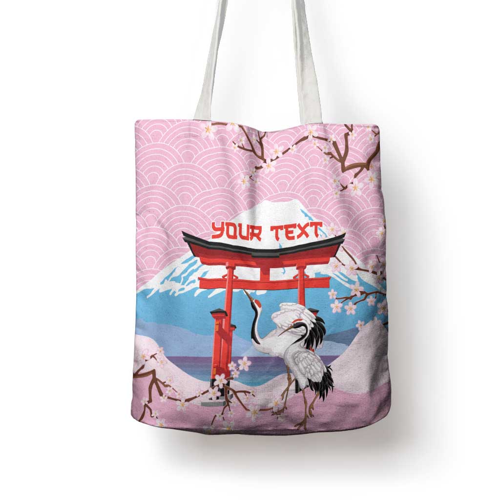 Japanese Torii Gate Cranes Personalised Tote Bag Fuji Mount Sakura Seigaiha Pattern