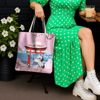 Japanese Torii Gate Cranes Personalised Tote Bag Fuji Mount Sakura Seigaiha Pattern