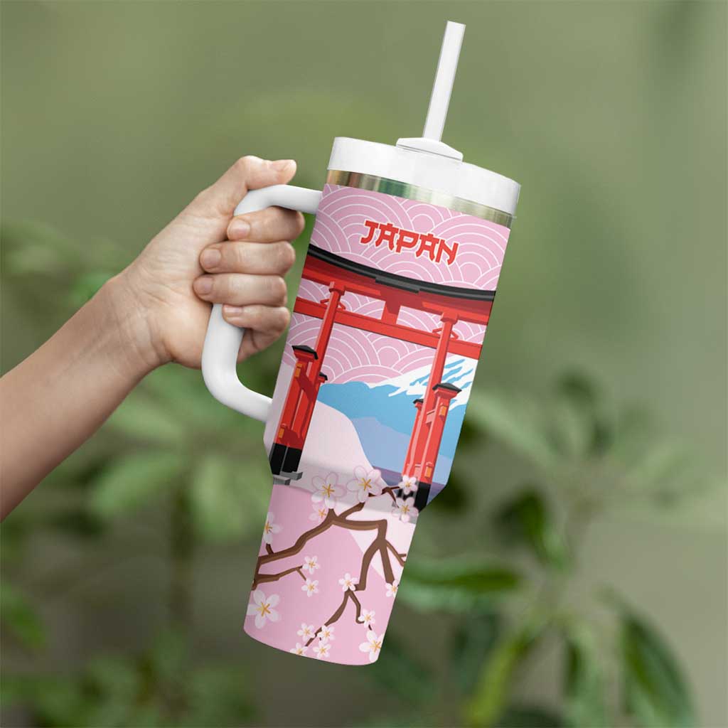 Japanese Torii Gate Cranes Personalised Tumbler With Handle Fuji Mount Sakura Seigaiha Pattern