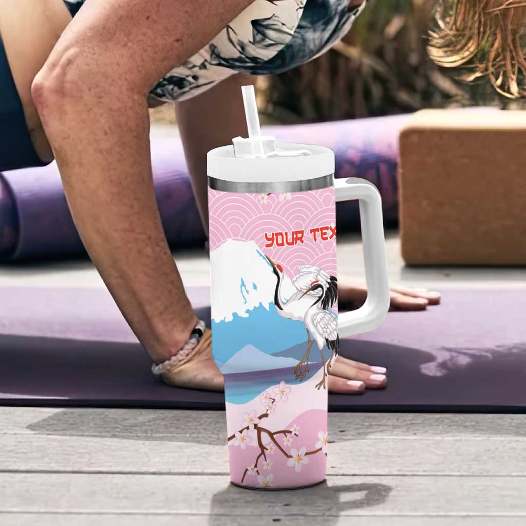 Japanese Torii Gate Cranes Personalised Tumbler With Handle Fuji Mount Sakura Seigaiha Pattern