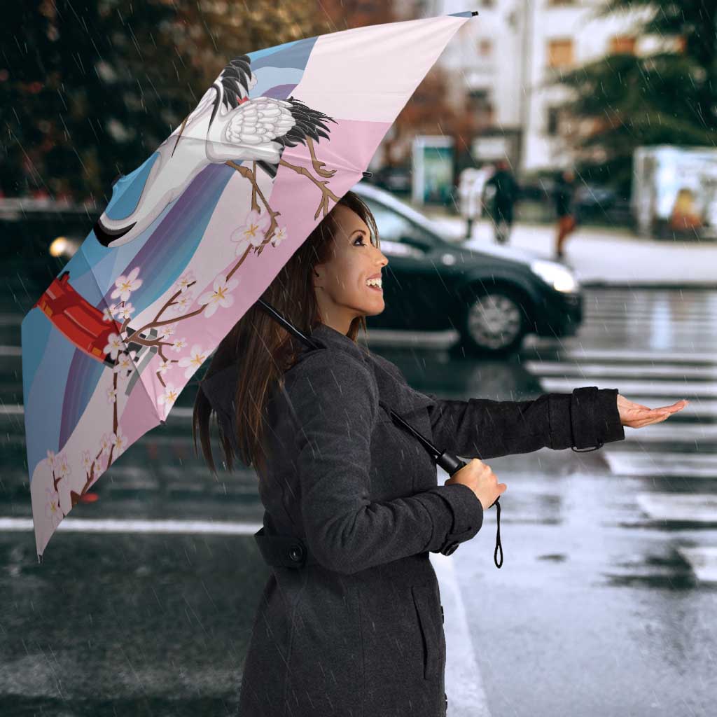 Japanese Torii Gate Cranes Personalised Umbrella Fuji Mount Sakura Seigaiha Pattern