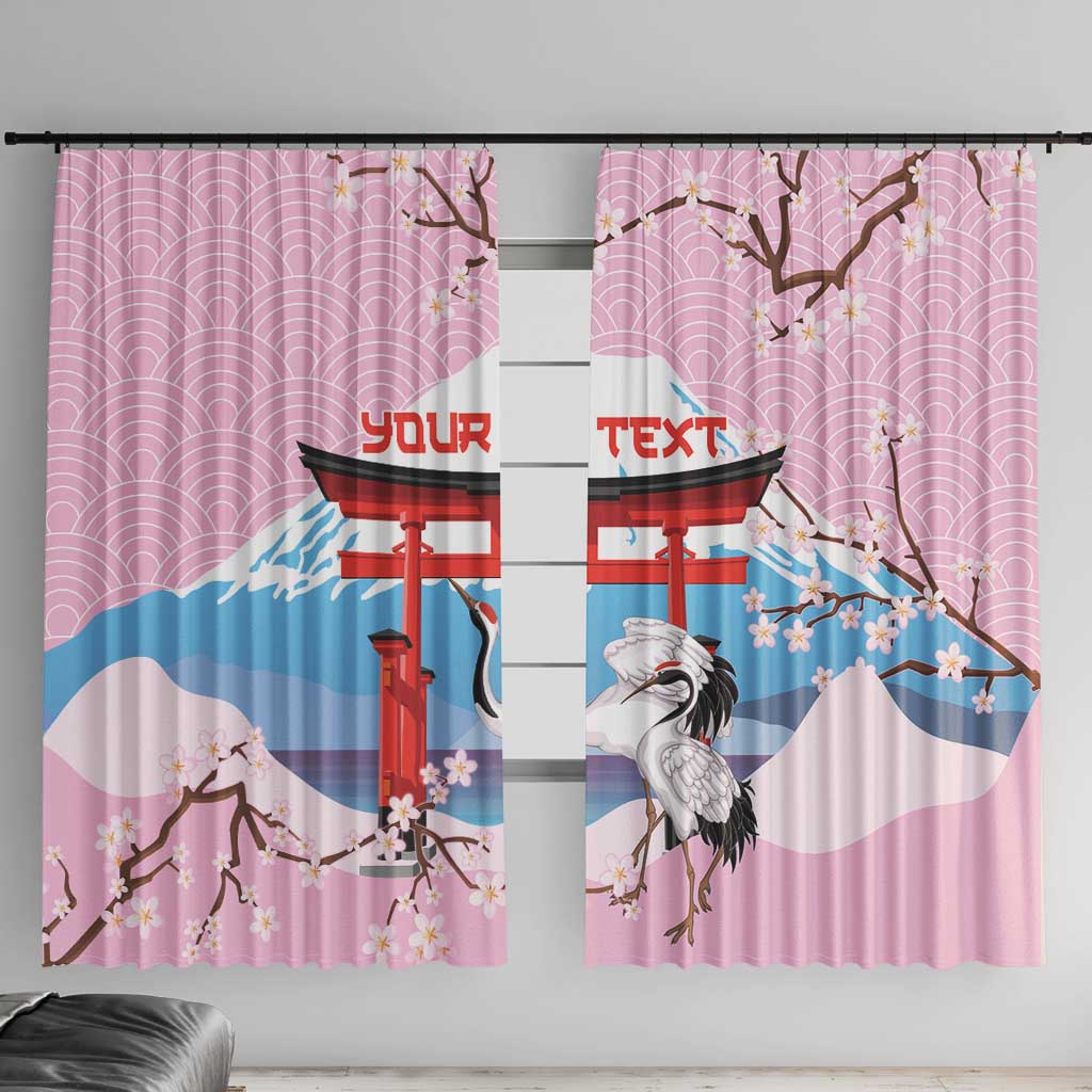 Japanese Torii Gate Cranes Personalised Window Curtain Fuji Mount Sakura Seigaiha Pattern LT14 With Hooks Pink - Polynesian Pride