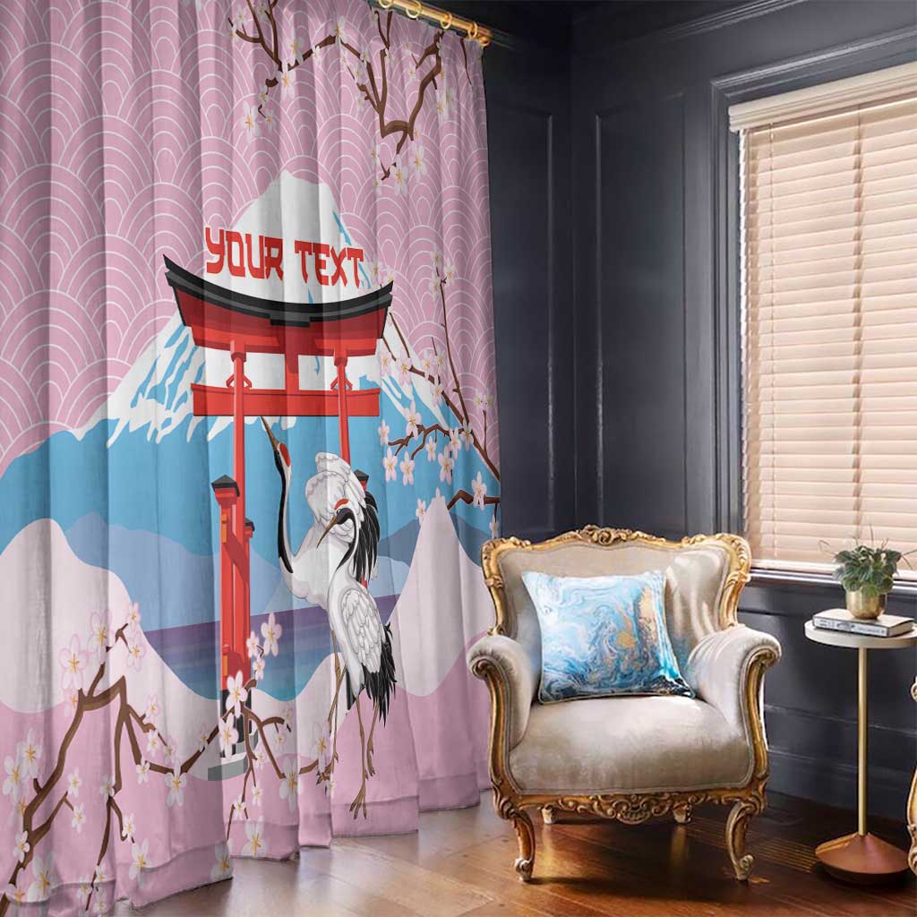 Japanese Torii Gate Cranes Personalised Window Curtain Fuji Mount Sakura Seigaiha Pattern LT14 - Polynesian Pride