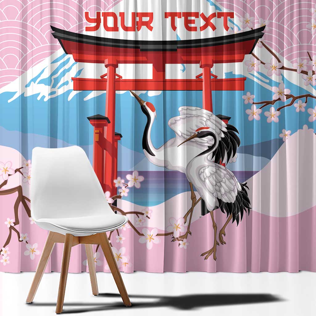 Japanese Torii Gate Cranes Personalised Window Curtain Fuji Mount Sakura Seigaiha Pattern LT14 - Polynesian Pride