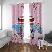 Japanese Torii Gate Cranes Personalised Window Curtain Fuji Mount Sakura Seigaiha Pattern LT14 With Grommets Pink - Polynesian Pride