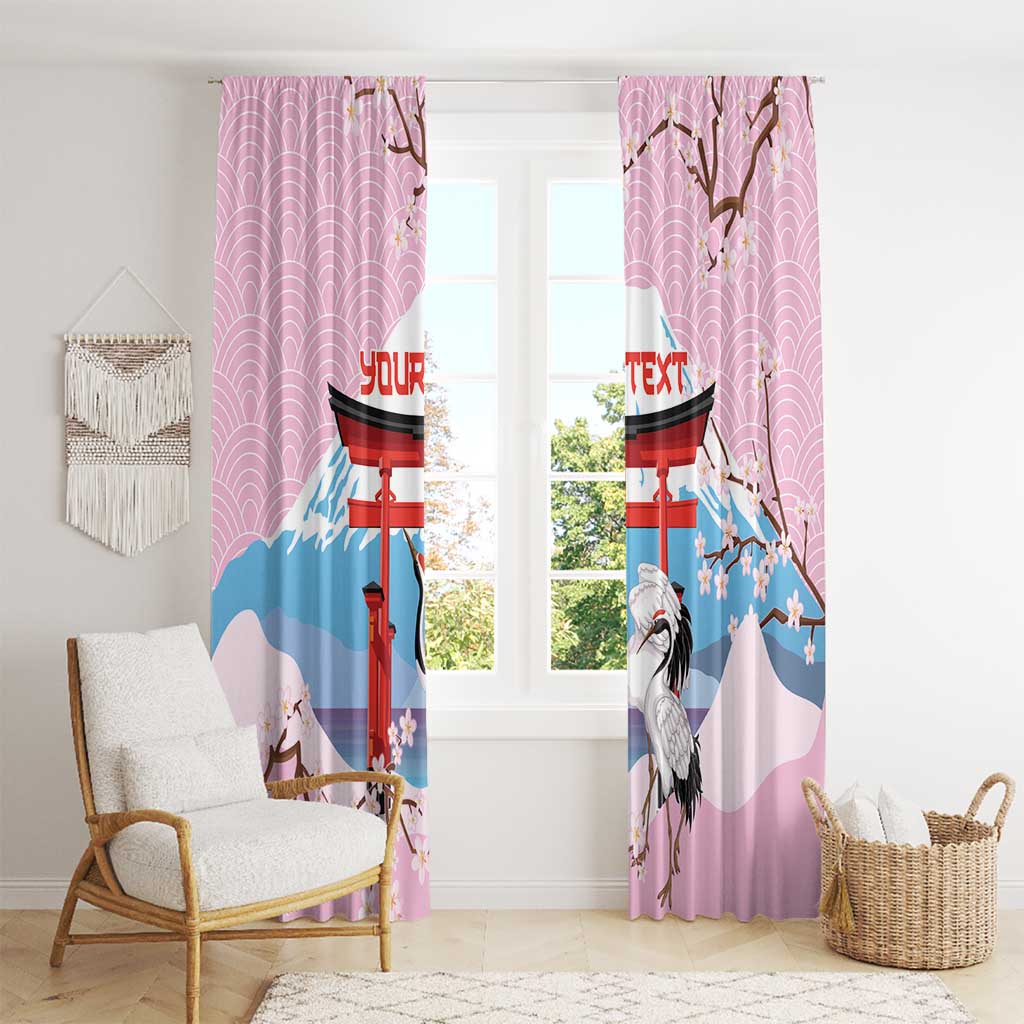 Japanese Torii Gate Cranes Personalised Window Curtain Fuji Mount Sakura Seigaiha Pattern LT14 - Polynesian Pride