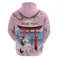 Japanese Torii Gate Cranes Personalised Zip Hoodie Fuji Mount Sakura Seigaiha Pattern LT14 - Polynesian Pride