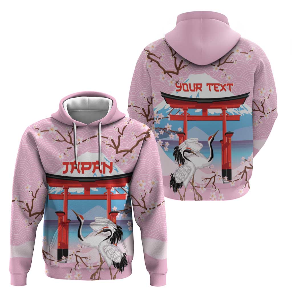 Japanese Torii Gate Cranes Personalised Zip Hoodie Fuji Mount Sakura Seigaiha Pattern LT14 - Polynesian Pride