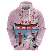 Japanese Torii Gate Cranes Personalised Zip Hoodie Fuji Mount Sakura Seigaiha Pattern LT14 - Polynesian Pride