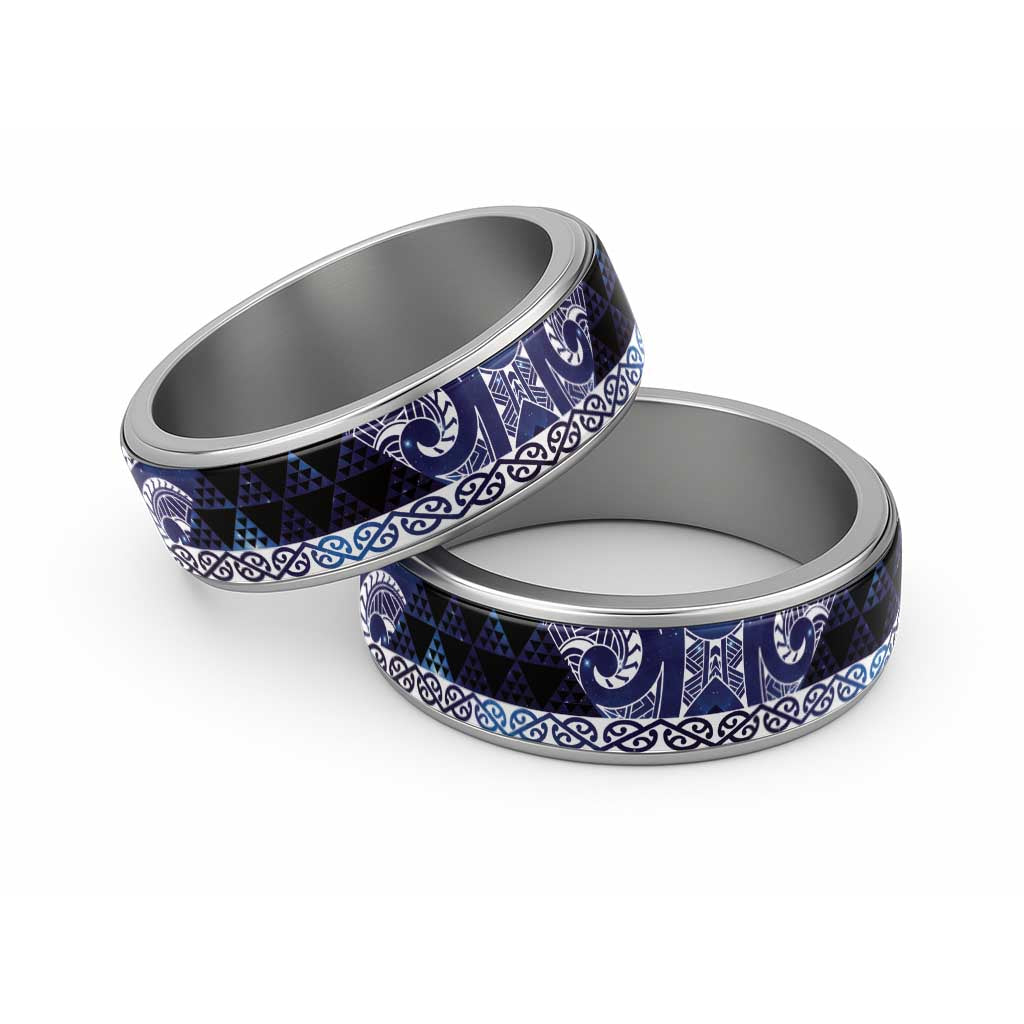 Matariki New Zealand Classic Ring NZ Niho Taniwha Maori New Year Blue Galaxy LT14 Sliver Blue - Polynesian Pride