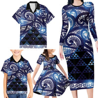 Matariki New Zealand Family Matching Long Sleeve Bodycon Dress and Hawaiian Shirt NZ Niho Taniwha Maori New Year Blue Galaxy LT14 - Polynesian Pride