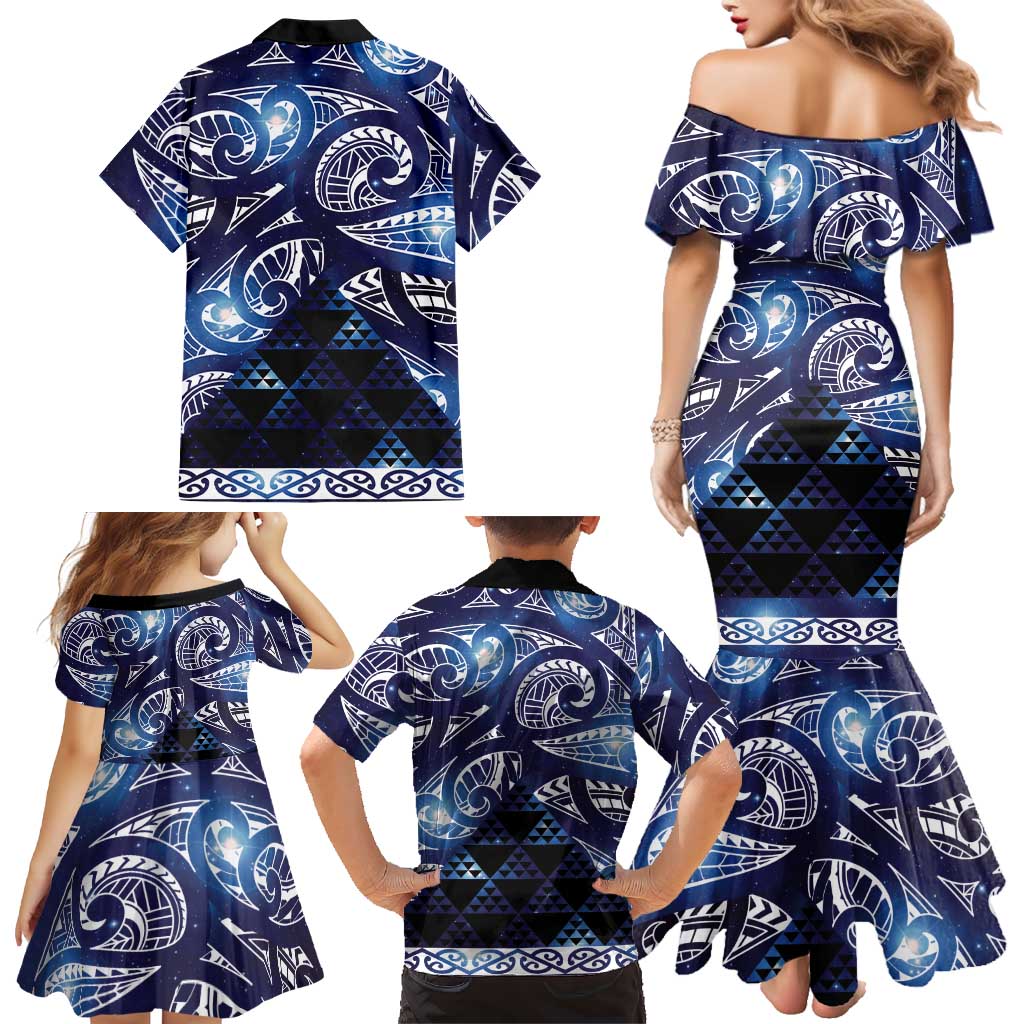 Matariki New Zealand Family Matching Mermaid Dress and Hawaiian Shirt NZ Niho Taniwha Maori New Year Blue Galaxy LT14 - Polynesian Pride
