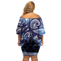 Matariki New Zealand Family Matching Off Shoulder Short Dress and Hawaiian Shirt NZ Niho Taniwha Maori New Year Blue Galaxy LT14 - Polynesian Pride