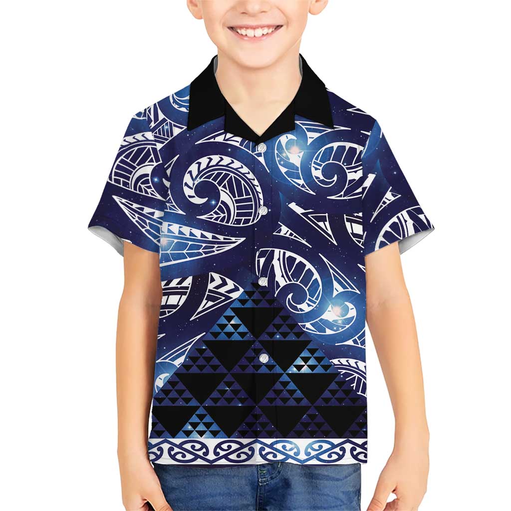 Matariki New Zealand Family Matching Off Shoulder Short Dress and Hawaiian Shirt NZ Niho Taniwha Maori New Year Blue Galaxy LT14 Son's Shirt Blue - Polynesian Pride