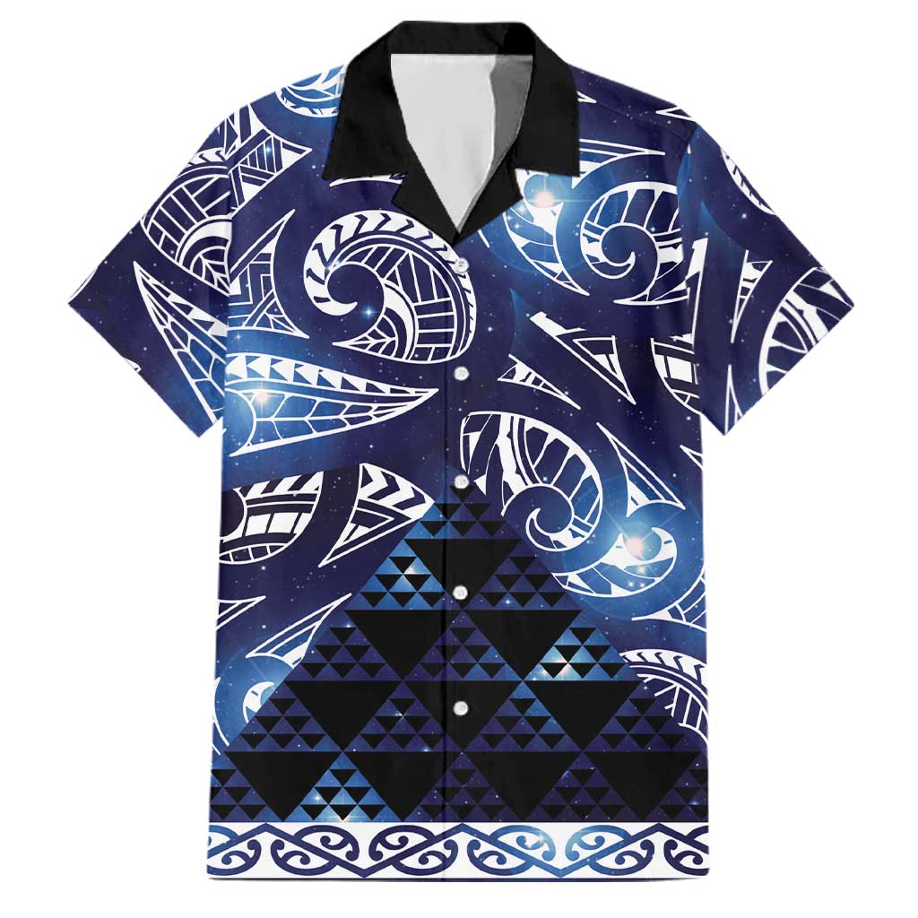 Matariki New Zealand Family Matching Summer Maxi Dress and Hawaiian Shirt NZ Niho Taniwha Maori New Year Blue Galaxy LT14 Dad's Shirt - Short Sleeve Blue - Polynesian Pride
