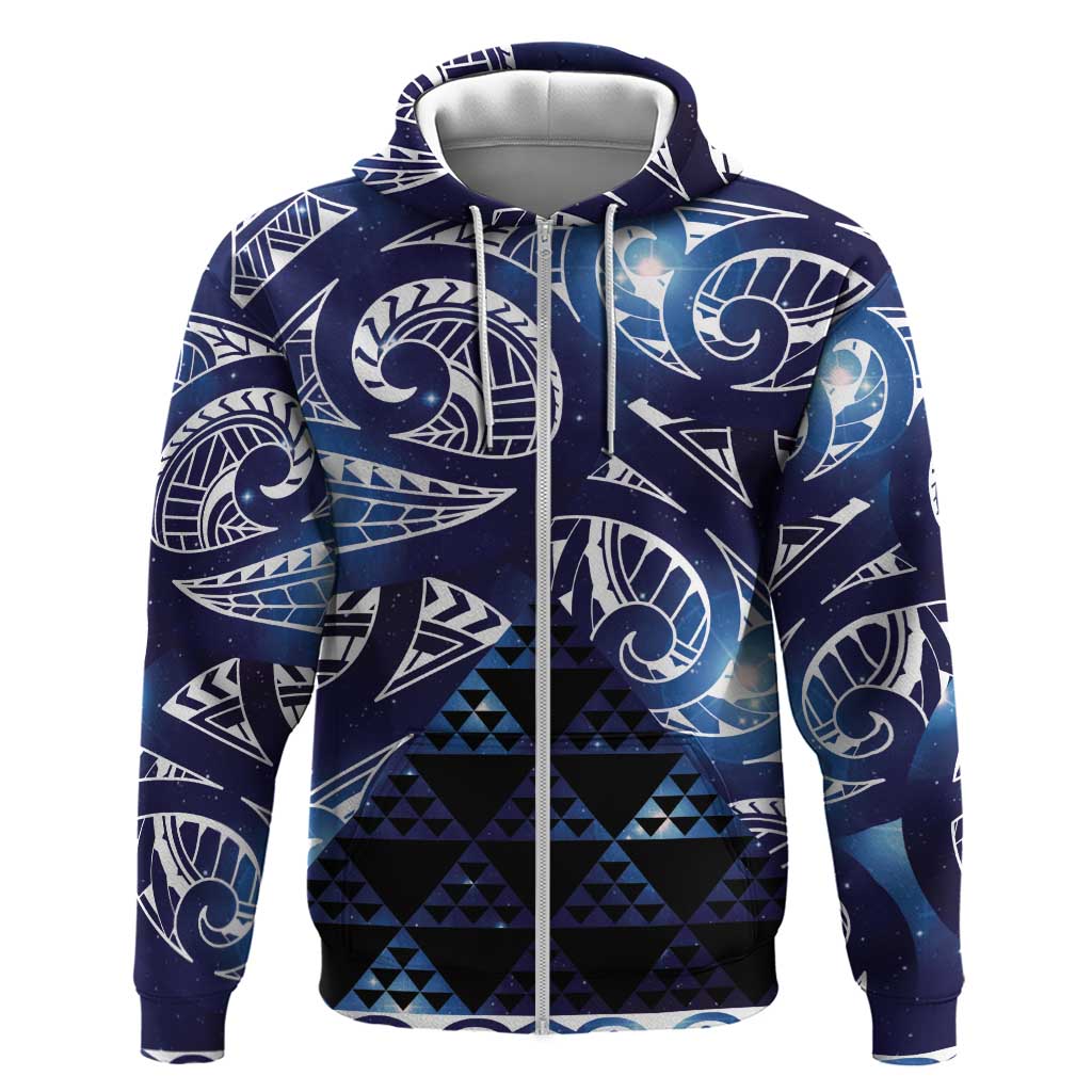 Matariki New Zealand Hoodie NZ Niho Taniwha Maori New Year Blue Galaxy LT14 Zip Hoodie Blue - Polynesian Pride