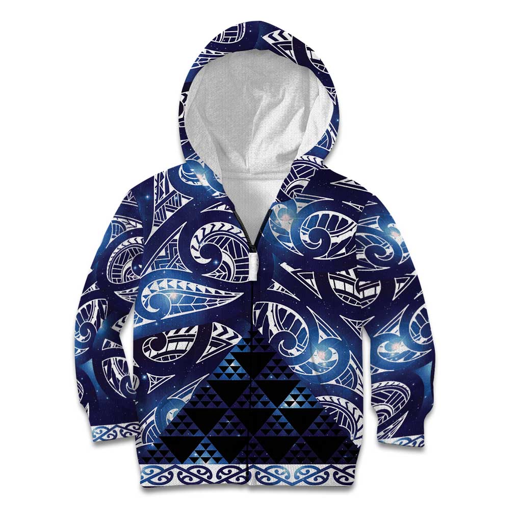 Matariki New Zealand Kid Hoodie NZ Niho Taniwha Maori New Year Blue Galaxy LT14 Zip Hoodie Blue - Polynesian Pride
