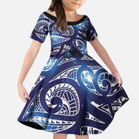 Matariki New Zealand Kid Short Sleeve Dress NZ Niho Taniwha Maori New Year Blue Galaxy LT14 KID Blue - Polynesian Pride