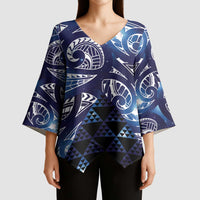 Matariki New Zealand Kimono Sleeve Blouse NZ Niho Taniwha Maori New Year Blue Galaxy