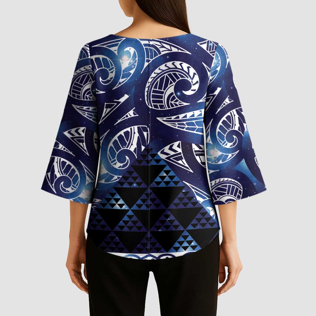 Matariki New Zealand Kimono Sleeve Blouse NZ Niho Taniwha Maori New Year Blue Galaxy