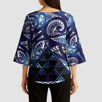 Matariki New Zealand Kimono Sleeve Blouse NZ Niho Taniwha Maori New Year Blue Galaxy