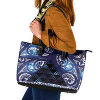 Matariki New Zealand Leather Tote Bag NZ Niho Taniwha Maori New Year Blue Galaxy