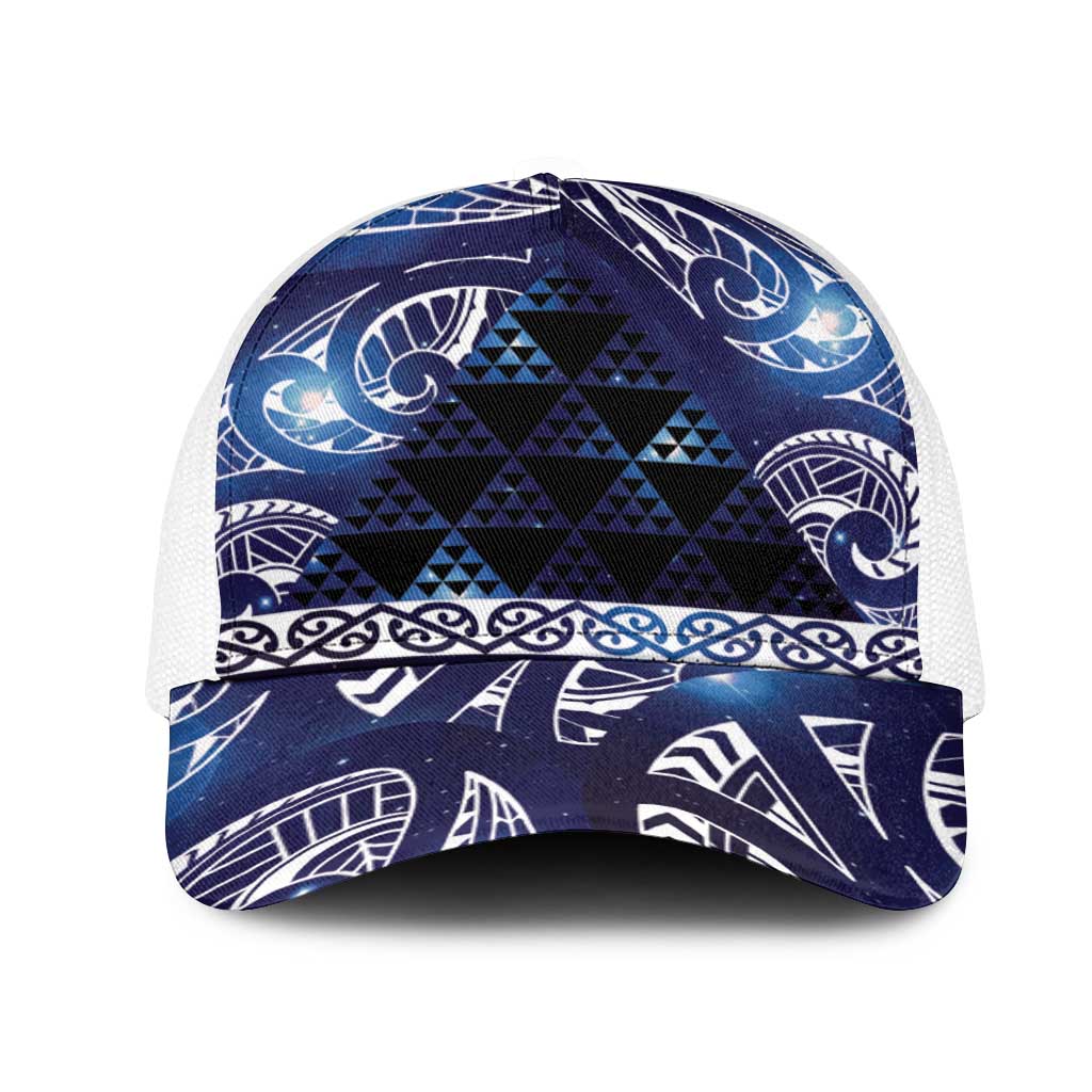 Matariki New Zealand Mesh Trucker Cap NZ Niho Taniwha Maori New Year Blue Galaxy LT14 One Size White Blue - Polynesian Pride