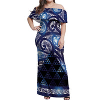Matariki New Zealand Off Shoulder Maxi Dress NZ Niho Taniwha Maori New Year Blue Galaxy LT14 Women Blue - Polynesian Pride