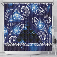 Matariki New Zealand Shower Curtain NZ Niho Taniwha Maori New Year Blue Galaxy