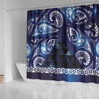 Matariki New Zealand Shower Curtain NZ Niho Taniwha Maori New Year Blue Galaxy