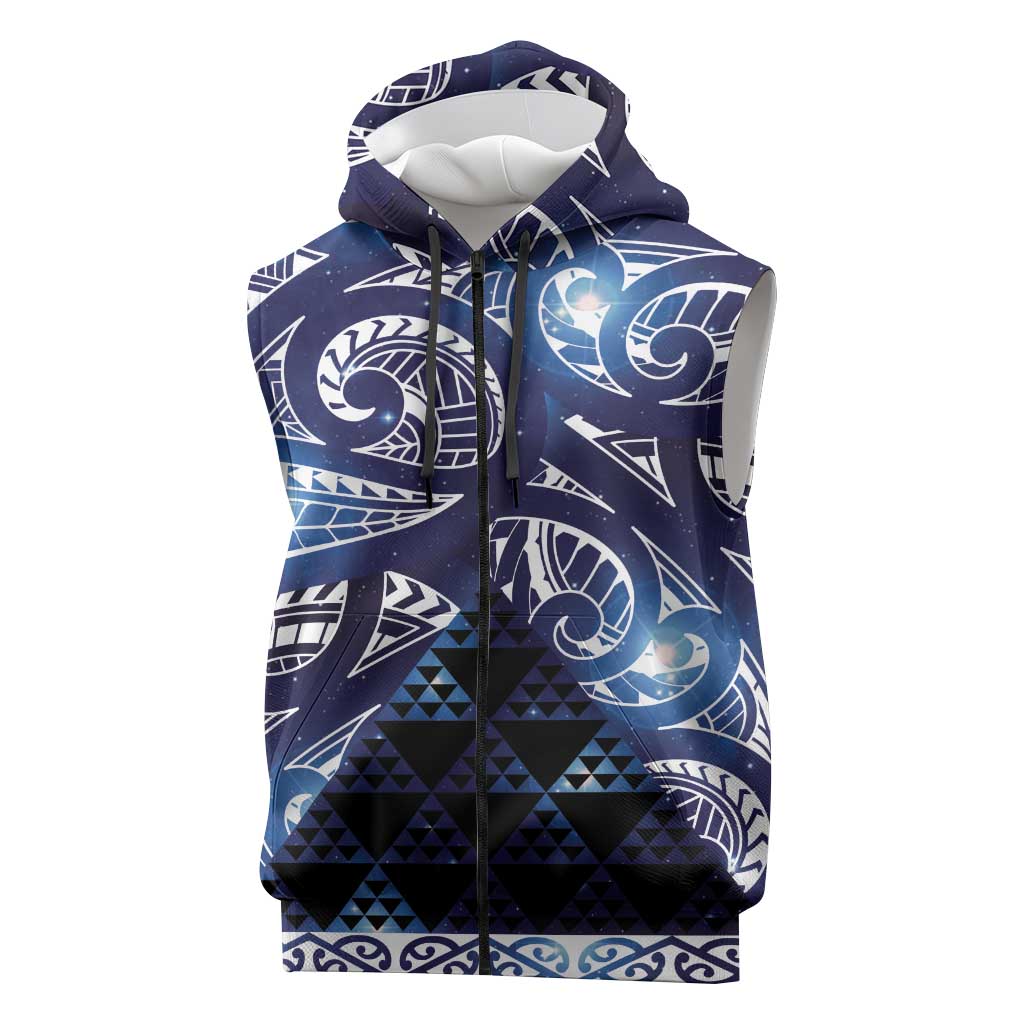 Matariki New Zealand Sleeveless Zip Hoodie NZ Niho Taniwha Maori New Year Blue Galaxy LT14 Blue - Polynesian Pride