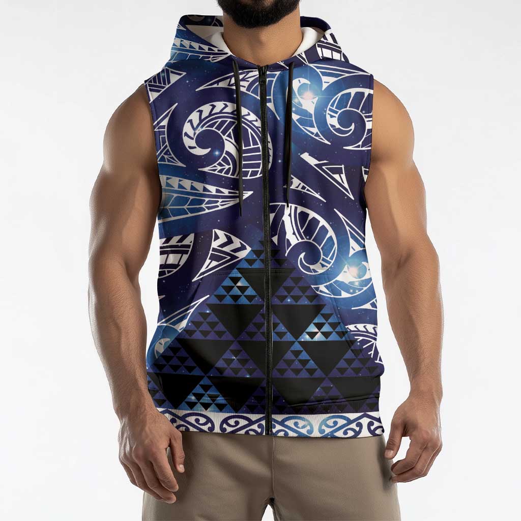 Matariki New Zealand Sleeveless Zip Hoodie NZ Niho Taniwha Maori New Year Blue Galaxy LT14 - Polynesian Pride