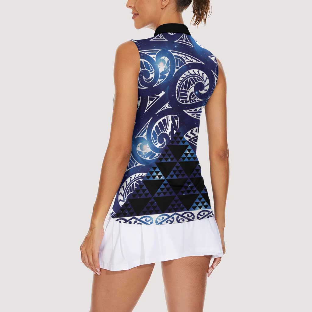 Matariki New Zealand Women Sleeveless Polo Shirt NZ Niho Taniwha Maori New Year Blue Galaxy