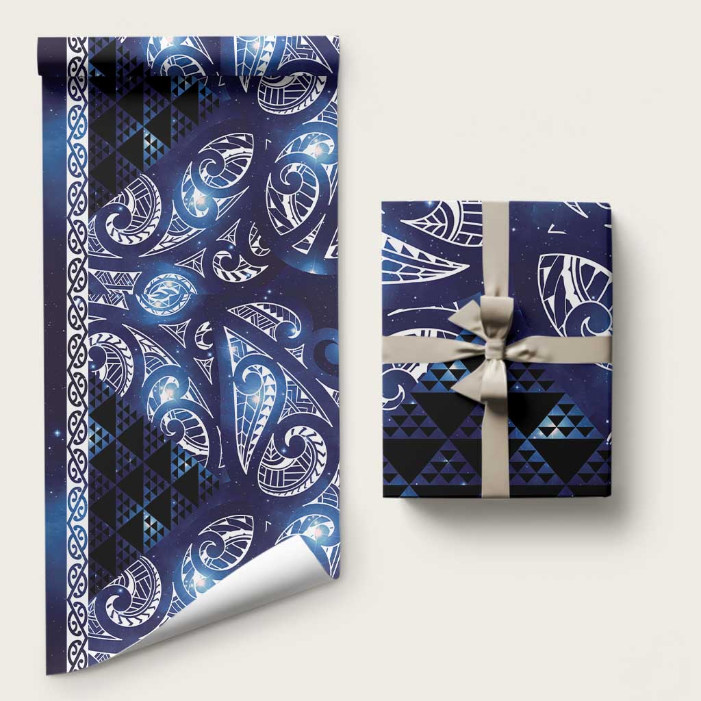 Matariki New Zealand Wrapping Paper NZ Niho Taniwha Maori New Year Blue Galaxy LT14 58" × 23" Blue - Polynesian Pride