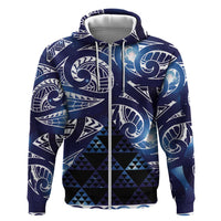 Matariki New Zealand Zip Hoodie NZ Niho Taniwha Maori New Year Blue Galaxy LT14 Zip Hoodie Blue - Polynesian Pride