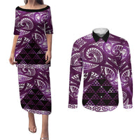 Matariki New Zealand Couples Matching Puletasi and Long Sleeve Button Shirt NZ Niho Taniwha Maori New Year Purple Galaxy LT14 Purple - Polynesian Pride