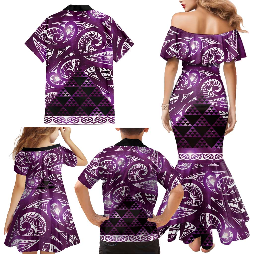 Matariki New Zealand Family Matching Mermaid Dress and Hawaiian Shirt NZ Niho Taniwha Maori New Year Purple Galaxy LT14 - Polynesian Pride