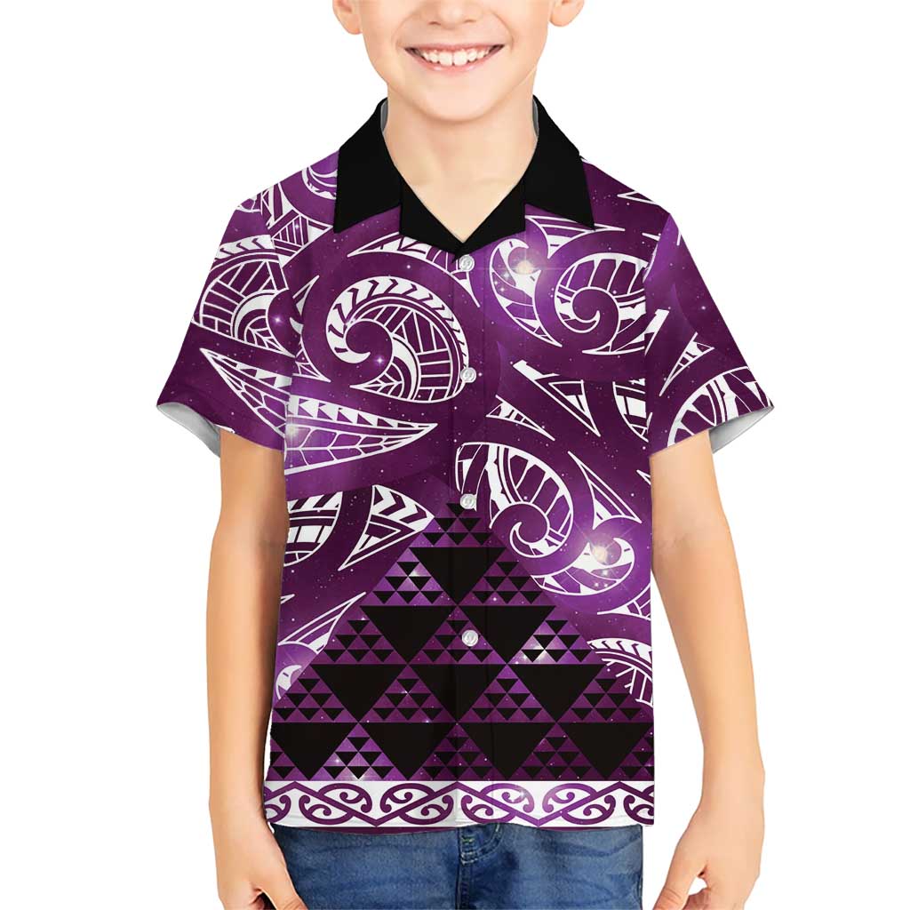 Matariki New Zealand Family Matching Mermaid Dress and Hawaiian Shirt NZ Niho Taniwha Maori New Year Purple Galaxy LT14 Son's Shirt Purple - Polynesian Pride