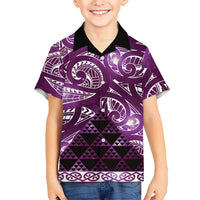 Matariki New Zealand Family Matching Off Shoulder Short Dress and Hawaiian Shirt NZ Niho Taniwha Maori New Year Purple Galaxy LT14 Son's Shirt Purple - Polynesian Pride