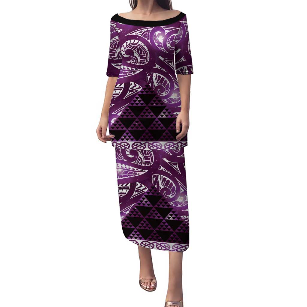 Matariki New Zealand Family Matching Puletasi and Hawaiian Shirt NZ Niho Taniwha Maori New Year Purple Galaxy LT14 Mom's Dress Purple - Polynesian Pride